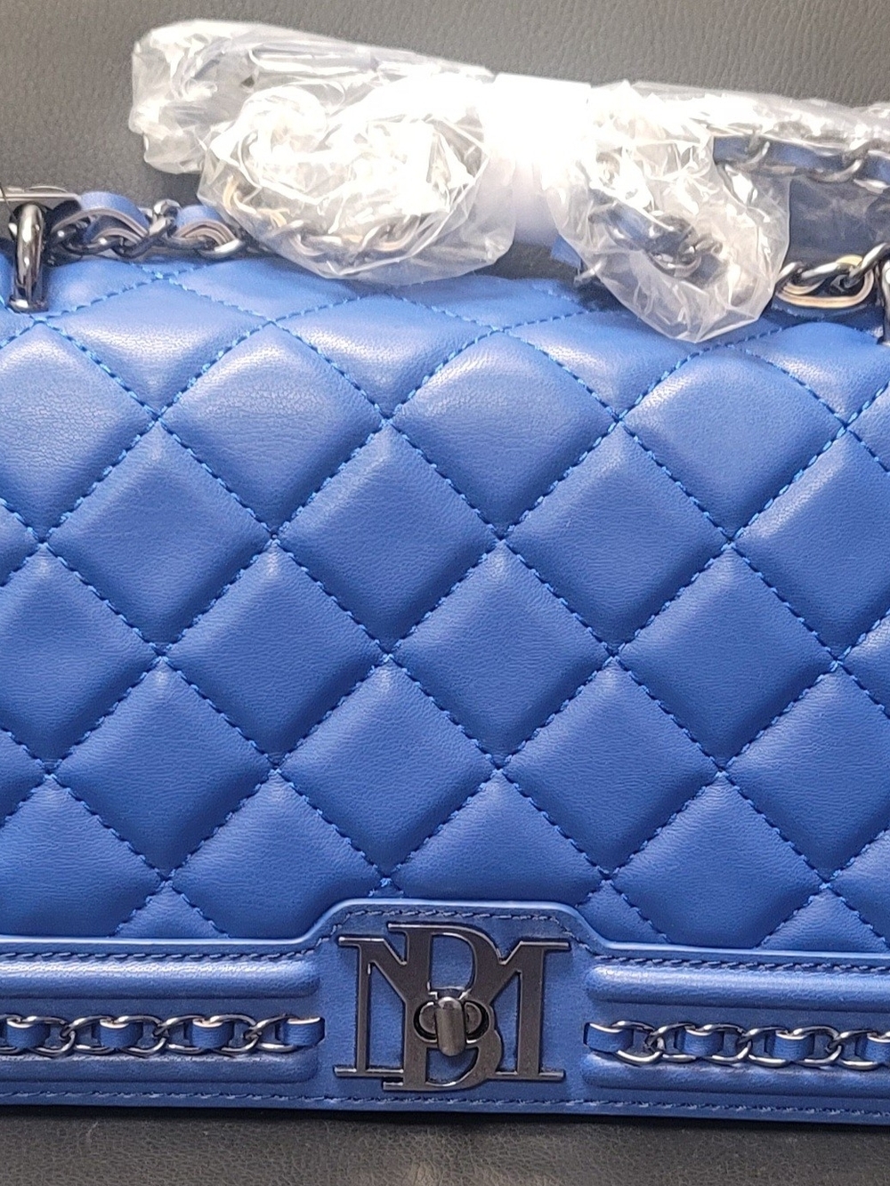 Badgley Mischka Quilted Blue Chain Shoulder Bag